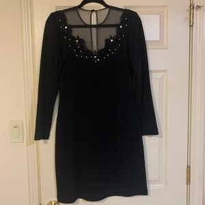 ET AL Black Embellished Wool Knit Dress sz 8